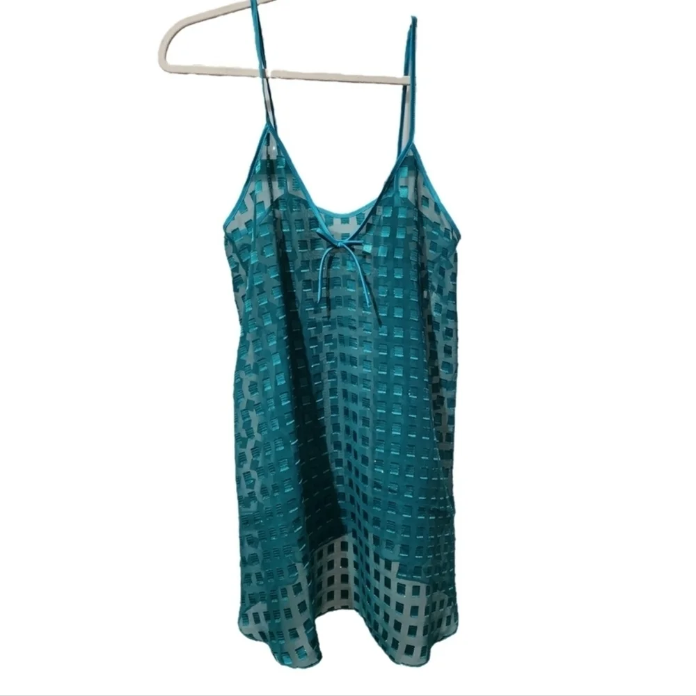 Vintage Josie Teal Checkered Sheer Slip Nightgown L - Picture 2 of 5
